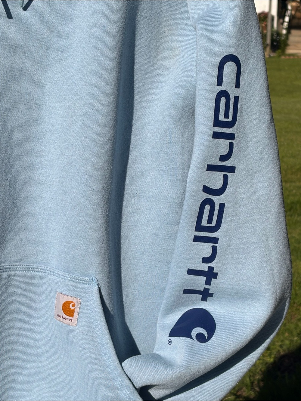 Carhartt Sky Blue Fleece Pullover Hoodie Hooded Sweatshirt Men XL Loose Fit - Picture 2 of 7